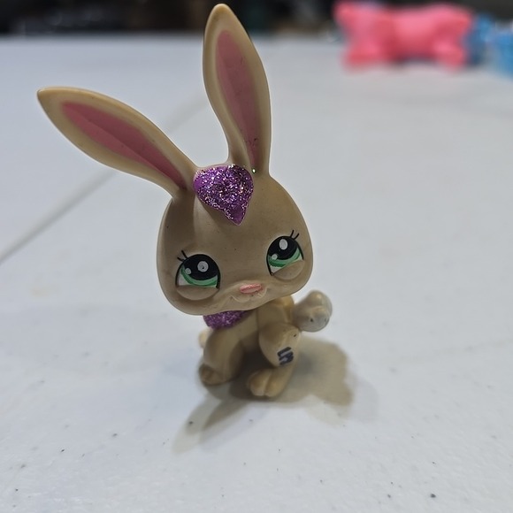 Hasbro Other - Littlest Pet Shop Authentic # 2208 Cream Magenta Pink Glitter Rabbit Green Eyes